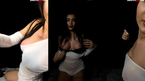 Celine Tango Esmer Güzeli Şeffaf Elbisede Striptiz Yapıp Göğüslerini Açıyor