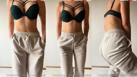 Venera-sy yeşil sütyenle poz verip sweatpants'ini indiriyor