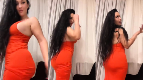 Zemheri Tango kırmızı elbisede seksi dansıyla azdırıyor, göğüsleri fırlıyor