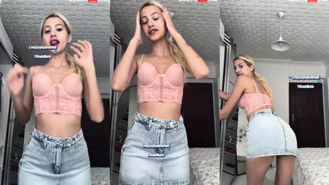 Tango Aleyna mini eteğiyle webcamde dil çıkarıp göğüslerini okşuyor