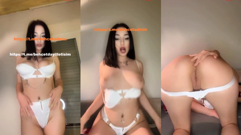 Benasteria beyaz iç çamaşırıyla webcam şovu yapıyor, parmaklarını amına sokuyor