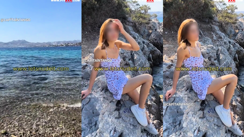 Letsnudeit sarışın hatun sahilde kayalarda oturup sergiliyor