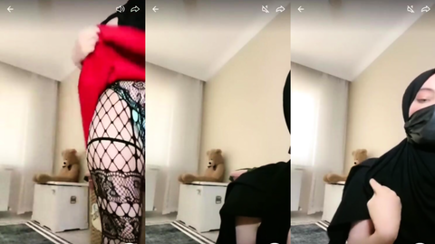 türbanlı boncuk tango'da üstünü indirip file çoraplı bacaklarını gösteriyor