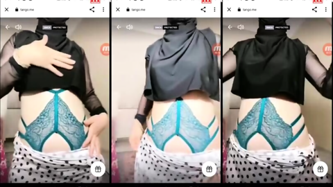 türbanlı boncuk tangoda mavi tangasını açıp kalçasını gösteriyor