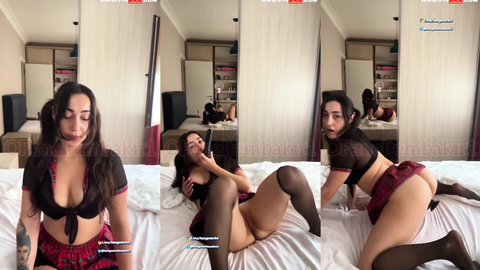 meltem bakır okul kızı kostümüyle dildoyu amına sokup parmaklıyor