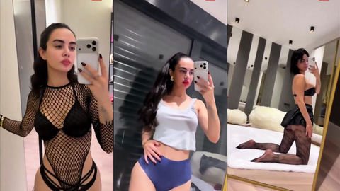 ece ronay seksi file body ile ayna karşısında poz verip kalçalarını sergiliyor