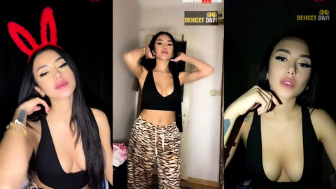 ada kumsal tavşan kulaklı seksi dans edip dekolte gösteriyor