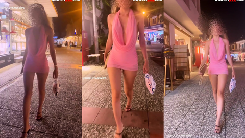 heraandposeidon pembe mini elbisesiyle sokakta götünü göstererek yürüyor