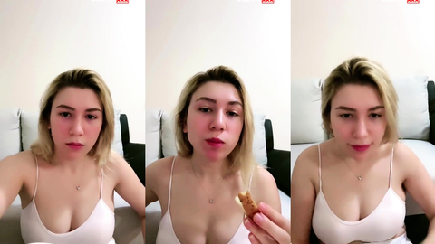 study sarışın hatun yemek yerken dekolte şov yapıyor