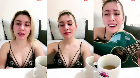 türk study webcamde saçını topluyor kahve içiyor