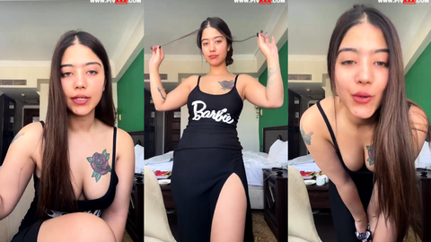 yıldız demir barbie elbisesiyle eğilip bacağını açıyor