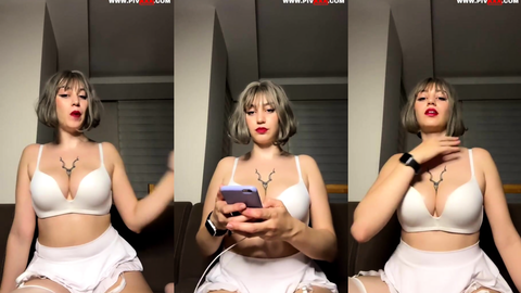 tango helen beyaz sütyenle göğüslerini yağlayıp poz veriyor