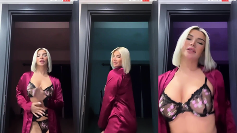 berfe ece talin seksi iç çamaşırıyla robdöşambrını açıp poz veriyor