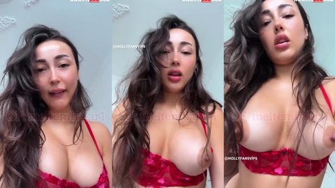 meltem bakır onlyfans videosunda kırmızı sütyenle göğüslerini açıp okşuyor